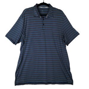 Adidas Polo Shirt Navy Blue White Striped Golf Performance Men’s Size 2XL Casual